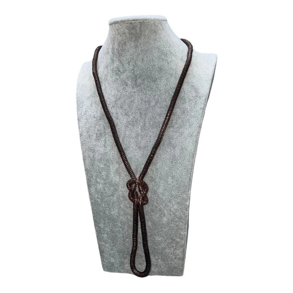 VINTAGE BRONZE/COOPER TONE CHAIN KNOT BOLO TIE 32”‎ NECKLACE WITH KNOT IN PLACE - Picture 3 of 7